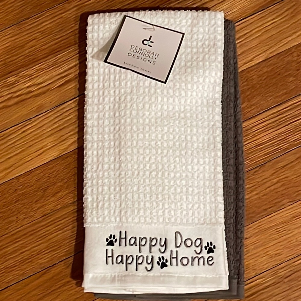 Happy Dog Happy Home set of TWO dish towels nwt